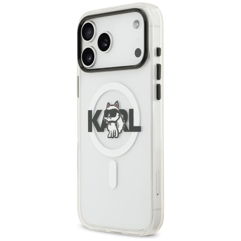 Coque MagSafe pour Apple iPhone 17 Pro, Karl Lagerfeld, IML Sketch Logo Choupette, Transparente