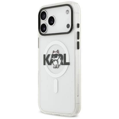 Coque MagSafe pour Apple iPhone 17 Pro, Karl Lagerfeld, IML Sketch Logo Choupette, Transparente