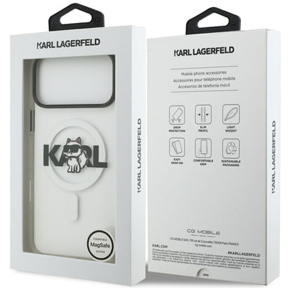 Coque MagSafe pour Apple iPhone 17 Pro, Karl Lagerfeld, IML Sketch Logo Choupette, Transparente