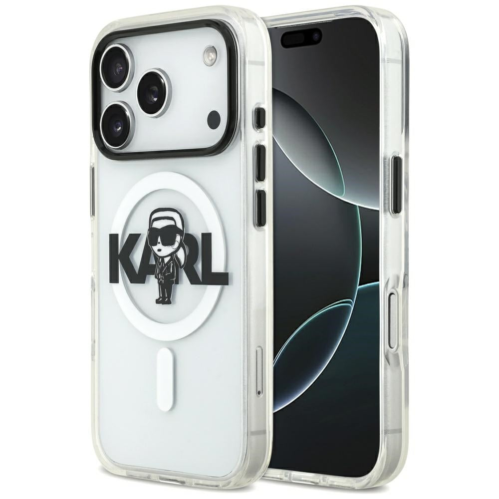 Coque MagSafe pour Apple iPhone 17 Pro, Karl Lagerfeld, IML Sketch Logo Karl, Transparente