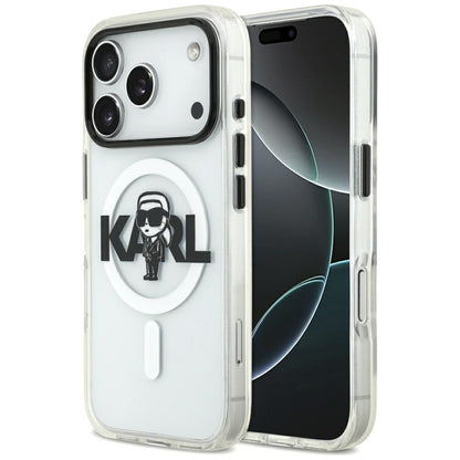 Coque MagSafe pour Apple iPhone 17 Pro, Karl Lagerfeld, IML Sketch Logo Karl, Transparente