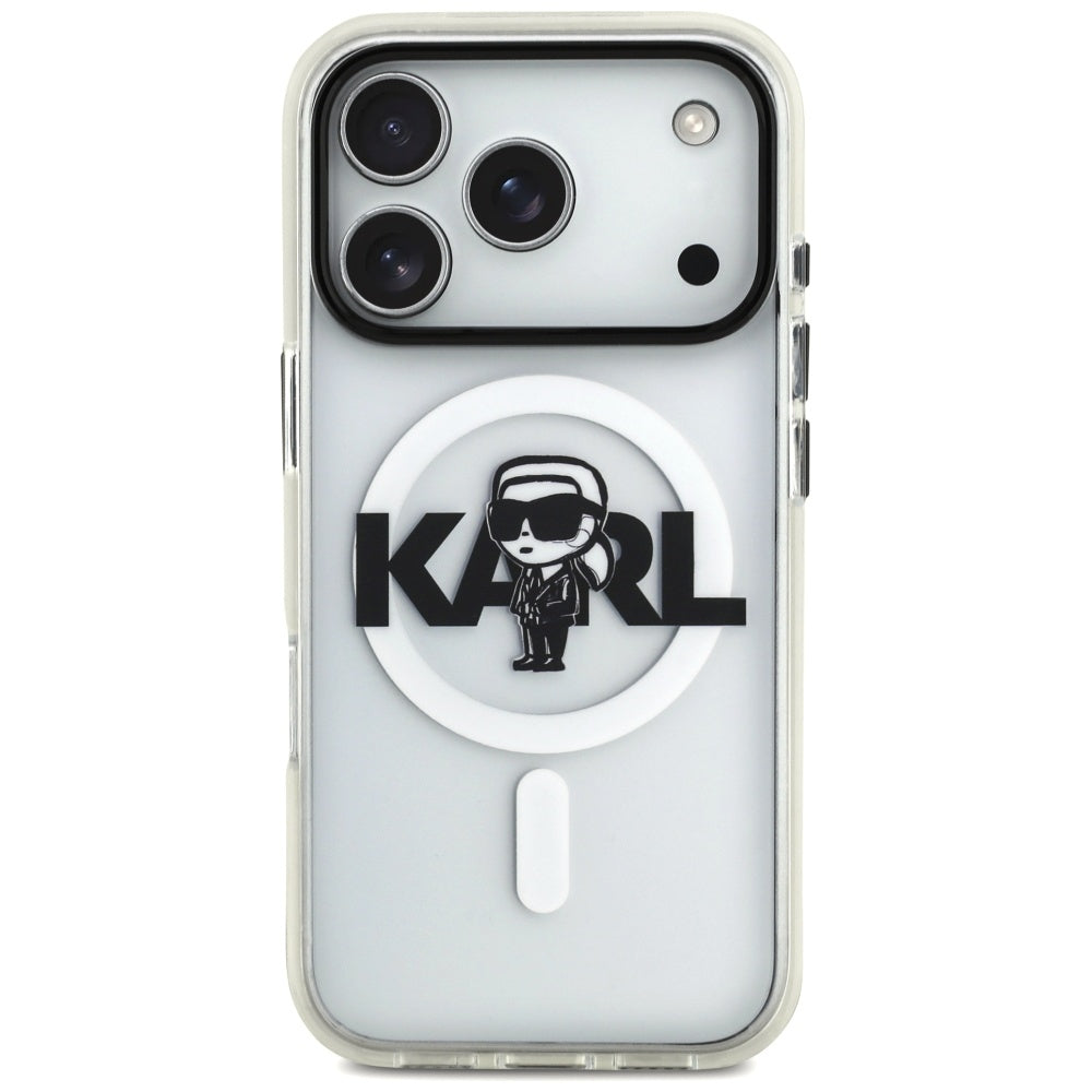 Coque MagSafe pour Apple iPhone 17 Pro, Karl Lagerfeld, IML Sketch Logo Karl, Transparente