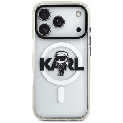 Coque MagSafe pour Apple iPhone 17 Pro, Karl Lagerfeld, IML Sketch Logo Karl, Transparente