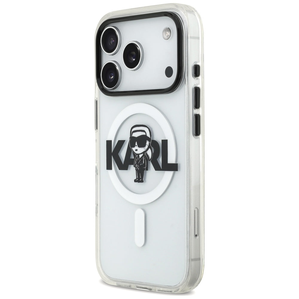Coque MagSafe pour Apple iPhone 17 Pro, Karl Lagerfeld, IML Sketch Logo Karl, Transparente