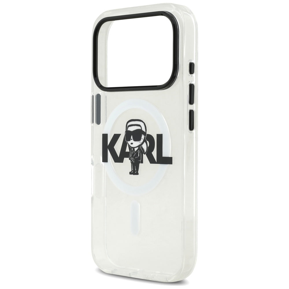 Coque MagSafe pour Apple iPhone 17 Pro, Karl Lagerfeld, IML Sketch Logo Karl, Transparente