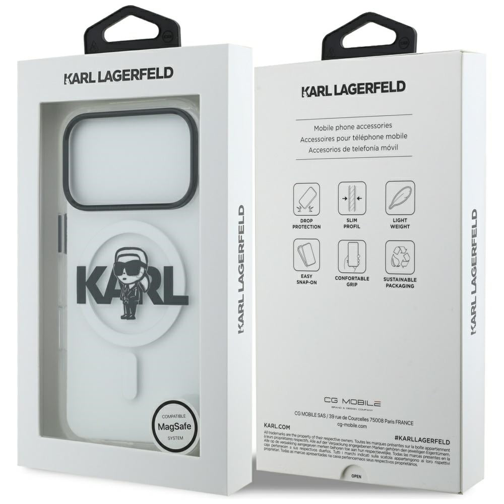 Coque MagSafe pour Apple iPhone 17 Pro, Karl Lagerfeld, IML Sketch Logo Karl, Transparente