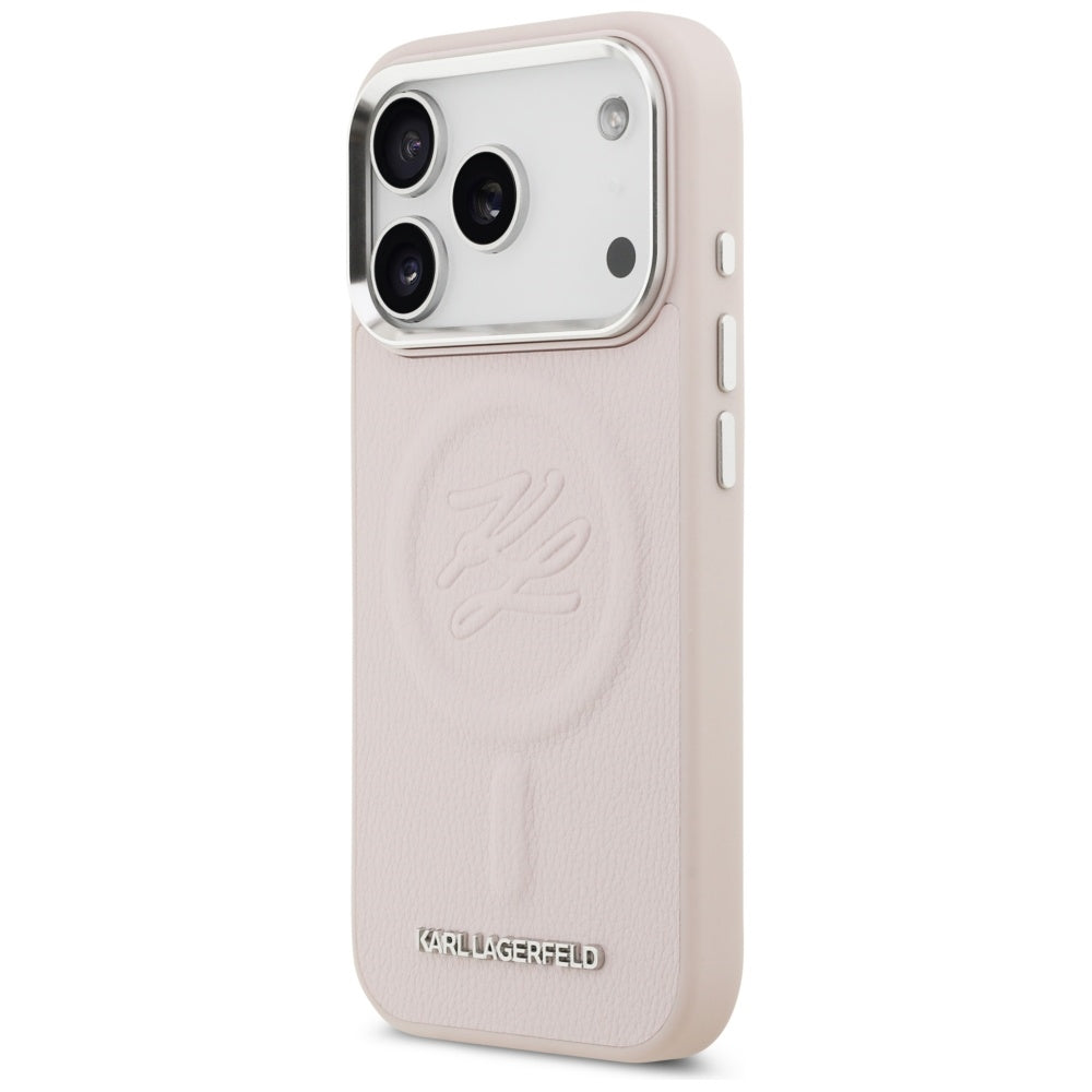 Étui MagSafe pour Apple iPhone 17 Pro, Karl Lagerfeld, Logo Initial & Métal, Rose