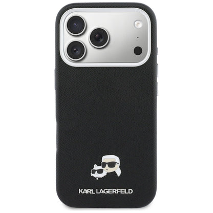 Coque MagSafe pour Apple iPhone 17 Pro, Karl Lagerfeld, Karl & Choupette Head's Pin, Noire