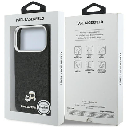 Coque MagSafe pour Apple iPhone 17 Pro, Karl Lagerfeld, Karl & Choupette Head's Pin, Noire