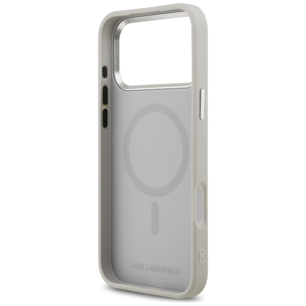 Étui MagSafe pour Apple iPhone 17 Pro, Karl Lagerfeld, Karl & Choupette Pins, Gris