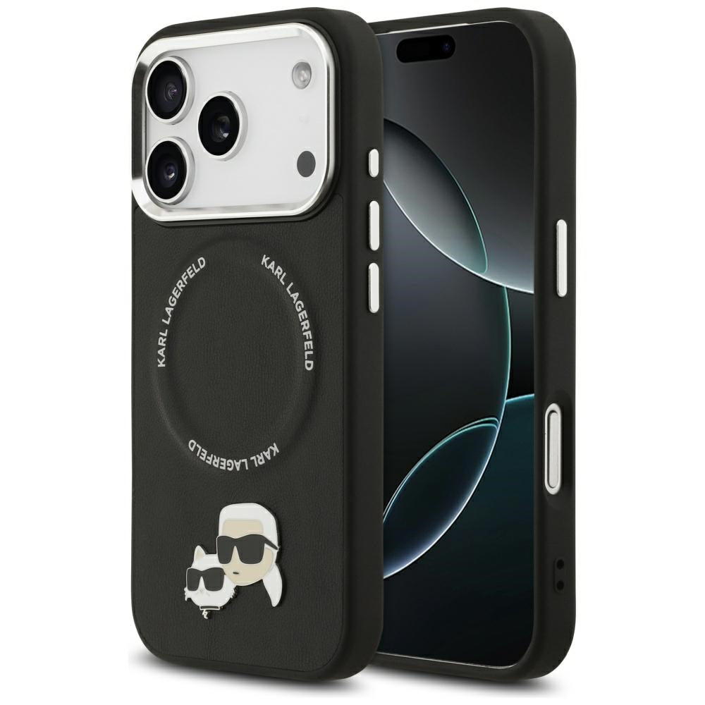 Coque MagSafe pour Apple iPhone 17 Pro, Karl Lagerfeld, Karl & Choupette Pins, Noire
