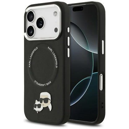 Coque MagSafe pour Apple iPhone 17 Pro, Karl Lagerfeld, Karl & Choupette Pins, Noire