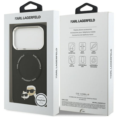 Coque MagSafe pour Apple iPhone 17 Pro, Karl Lagerfeld, Karl & Choupette Pins, Noire