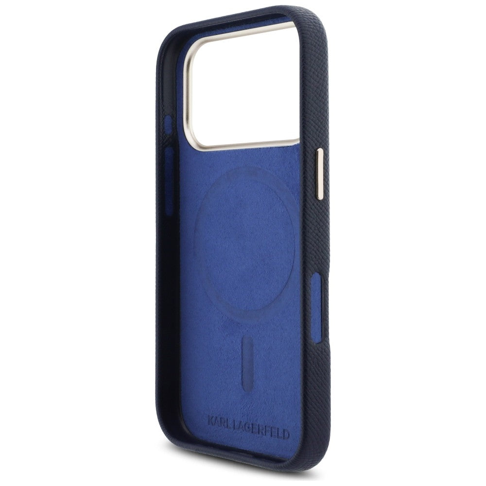 Coque MagSafe pour Apple iPhone 17 Pro, Karl Lagerfeld, Logo Karl Head, Bleue