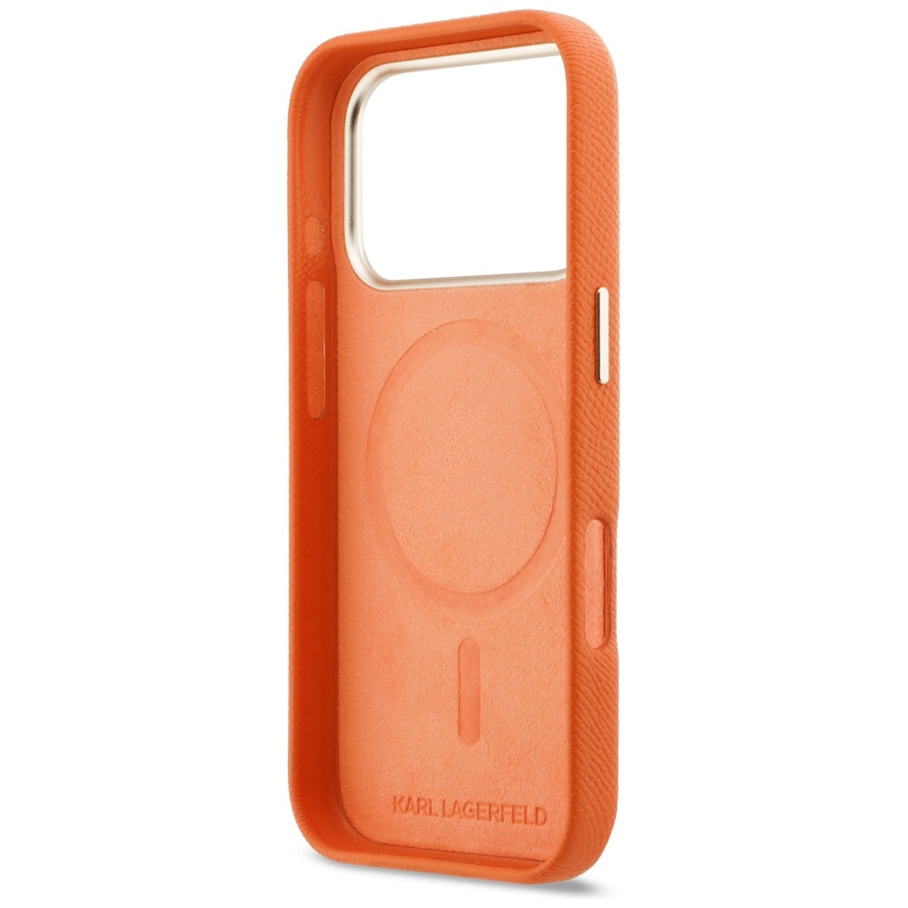 Coque MagSafe pour Apple iPhone 17 Pro, Karl Lagerfeld, Logo Karl Head, Orange
