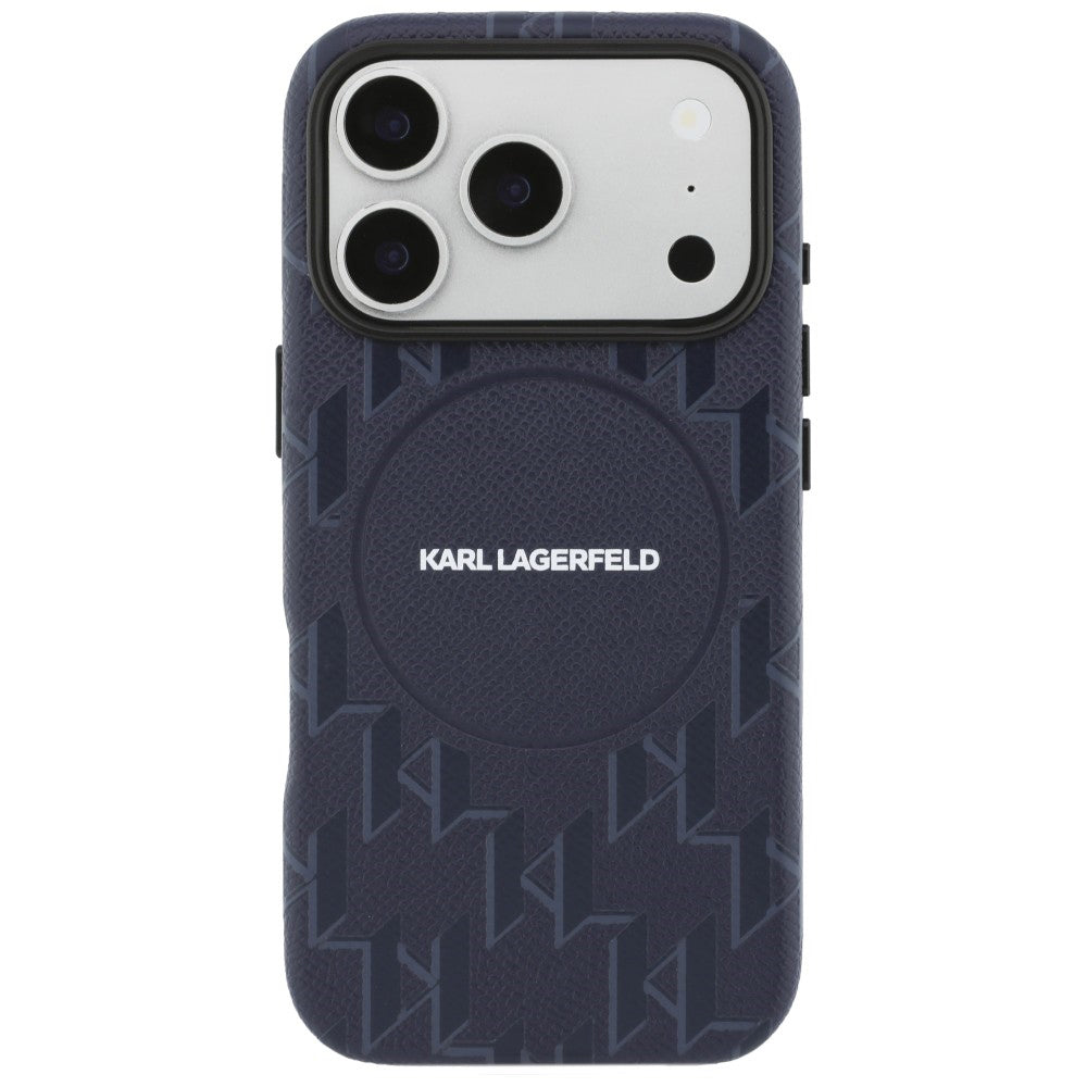 Étui MagSafe pour Apple iPhone 17 Pro, Karl Lagerfeld, Logo Monogramme KL, Bleu