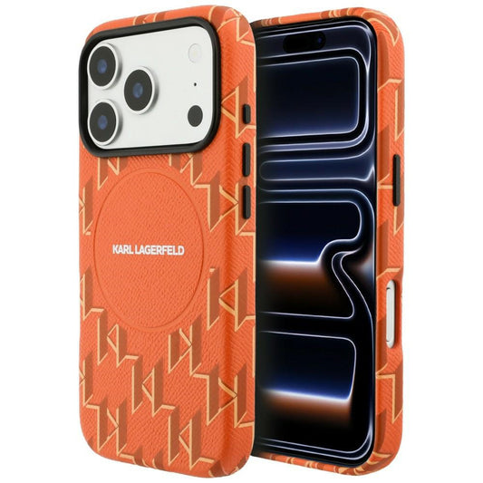 Coque MagSafe pour Apple iPhone 17 Pro, Karl Lagerfeld, Logo Monogramme KL, Orange