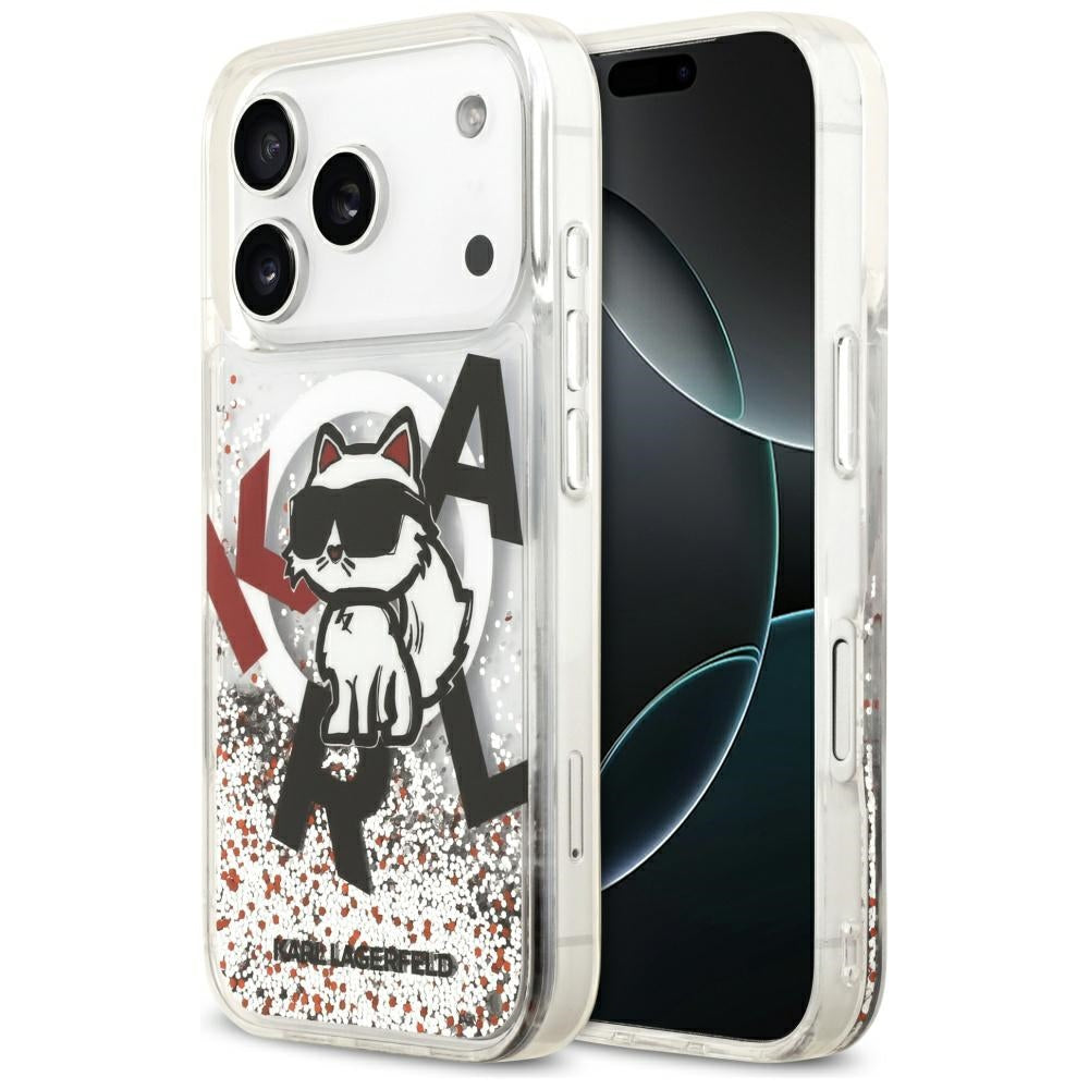 Coque MagSafe pour Apple iPhone 17 Pro, Karl Lagerfeld, Liquid Glitter Choupette Logo, Transparente