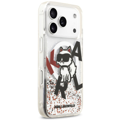 Coque MagSafe pour Apple iPhone 17 Pro, Karl Lagerfeld, Liquid Glitter Choupette Logo, Transparente