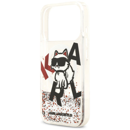 Coque MagSafe pour Apple iPhone 17 Pro, Karl Lagerfeld, Liquid Glitter Choupette Logo, Transparente