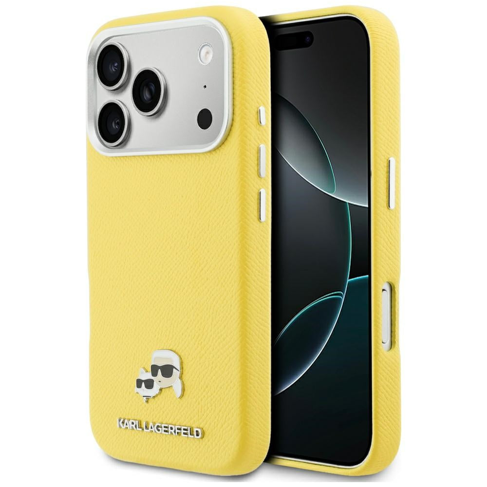 Étui MagSafe pour Apple iPhone 17 Pro, Karl Lagerfeld, Saffiano Karl & Choupette Pins, Jaune