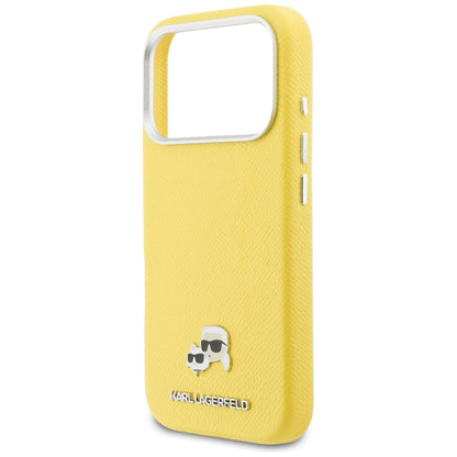 Étui MagSafe pour Apple iPhone 17 Pro, Karl Lagerfeld, Saffiano Karl & Choupette Pins, Jaune