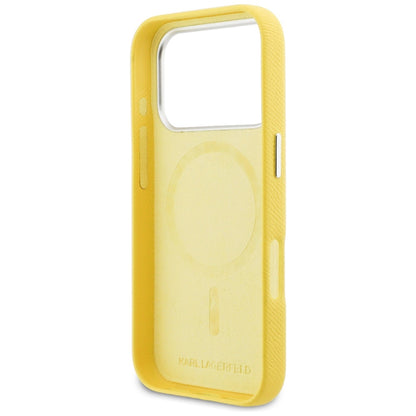 Étui MagSafe pour Apple iPhone 17 Pro, Karl Lagerfeld, Saffiano Karl & Choupette Pins, Jaune