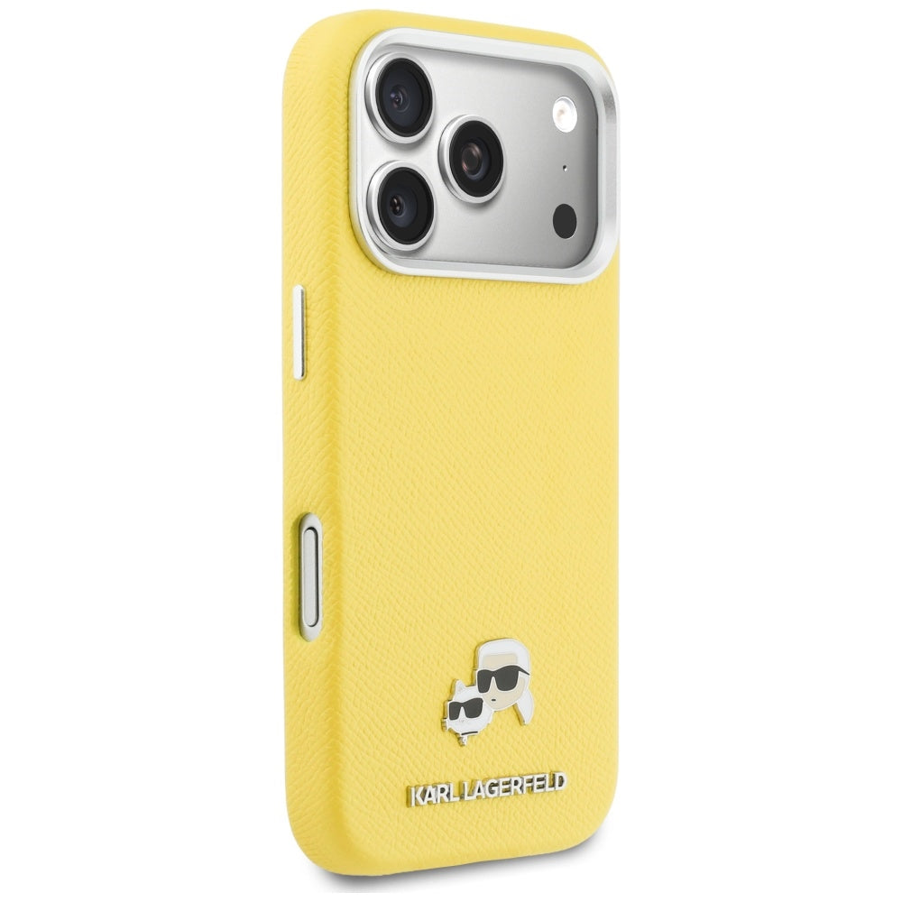 Étui MagSafe pour Apple iPhone 17 Pro, Karl Lagerfeld, Saffiano Karl & Choupette Pins, Jaune