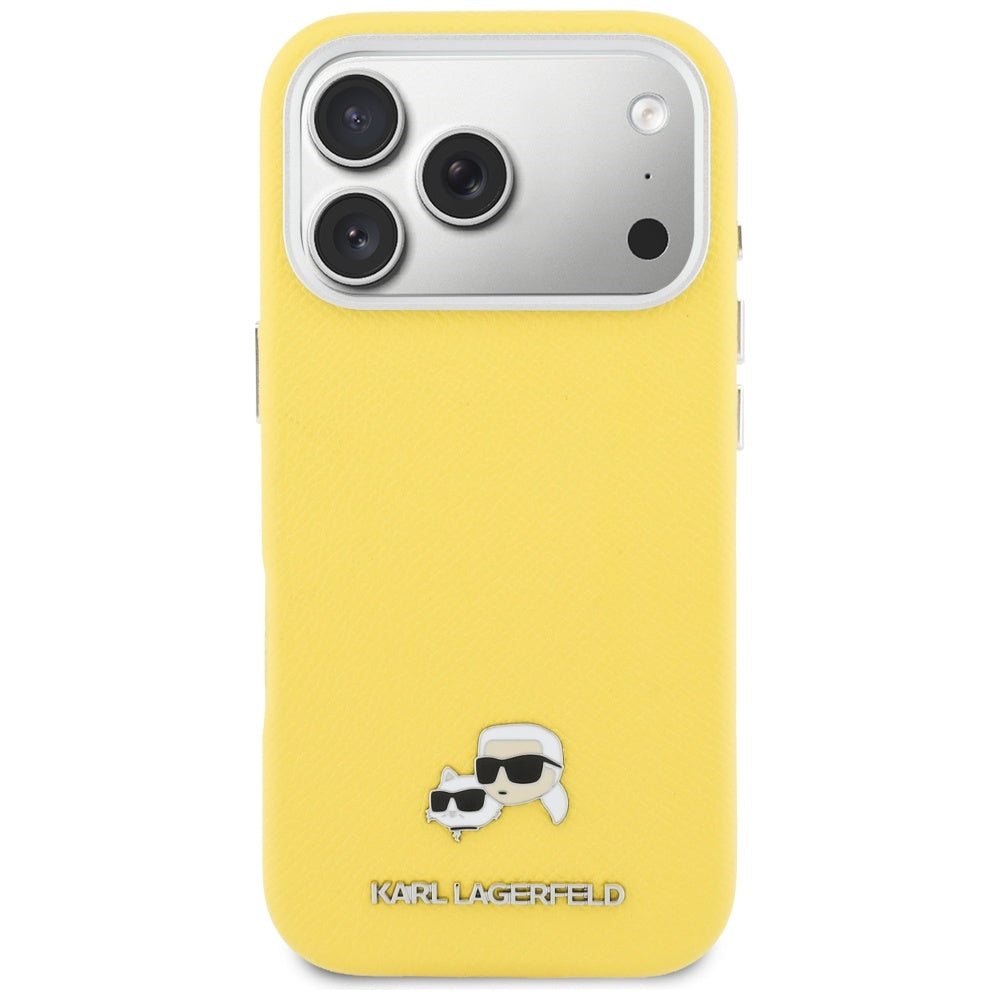Étui MagSafe pour Apple iPhone 17 Pro, Karl Lagerfeld, Saffiano Karl & Choupette Pins, Jaune