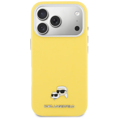 Étui MagSafe pour Apple iPhone 17 Pro, Karl Lagerfeld, Saffiano Karl & Choupette Pins, Jaune