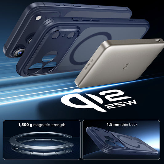 Coque MagSafe pour Apple iPhone 17 Pro Max, ESR, Classic Hybrid, Bleu Satiné