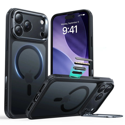 Coque MagSafe pour Apple iPhone 17 Pro Max, ESR, Classic Hybrid Kickstand, Noir Satiné