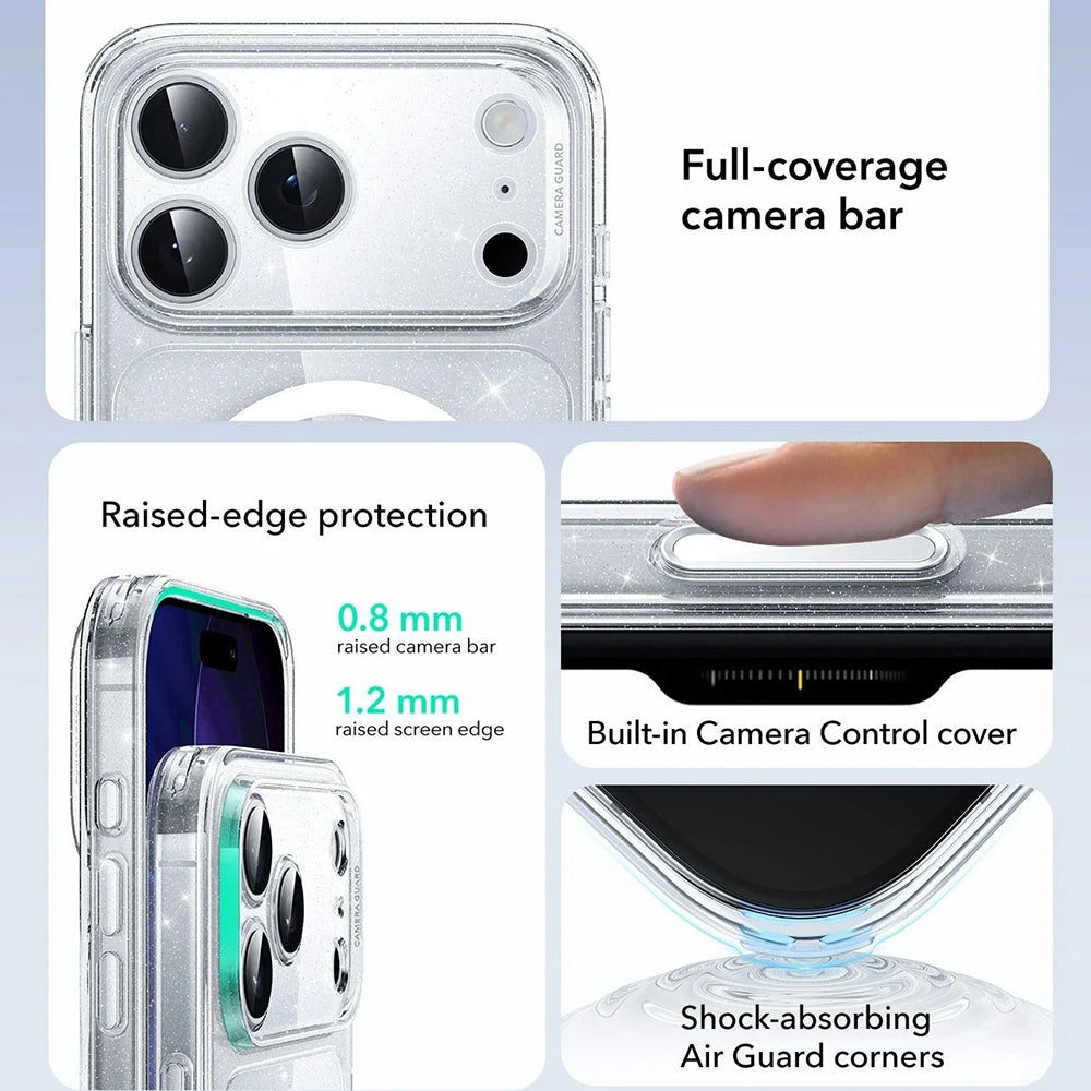 Coque MagSafe pour Apple iPhone 17 Pro Max, ESR, Classic Hybrid Shimmer, Transparente