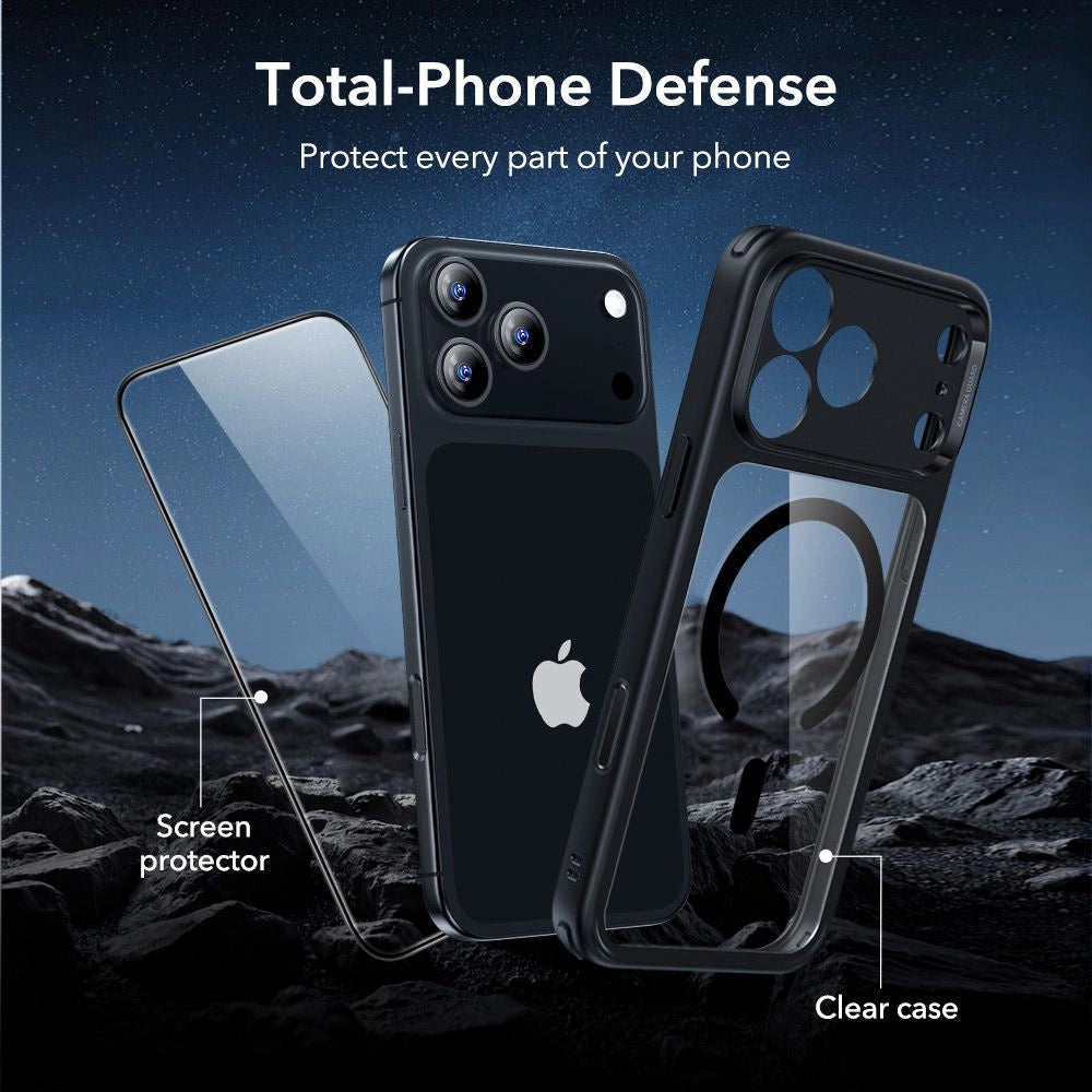 Coque MagSafe pour Apple iPhone 17 Pro Max, ESR, Classic Hybrid avec Protecteur d'Écran, Noire Transparente