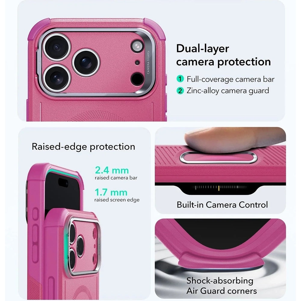 Étui MagSafe pour Apple iPhone 17 Pro Max, ESR, Cyber Armor Kickstand, Rose