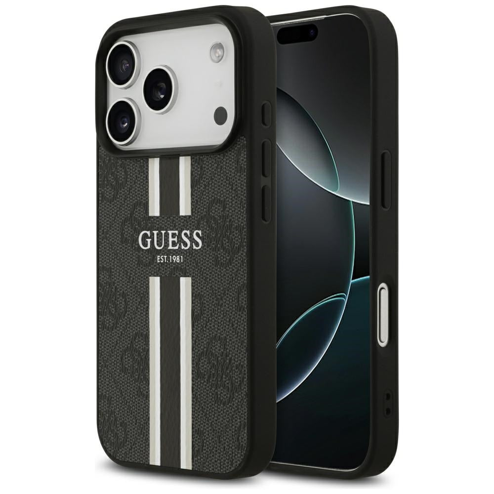 Étui MagSafe pour Apple iPhone 17 Pro Max, Guess, 4G Printed Stripes, Noir