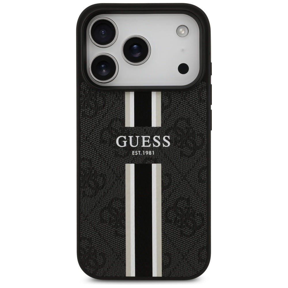 Étui MagSafe pour Apple iPhone 17 Pro Max, Guess, 4G Printed Stripes, Noir