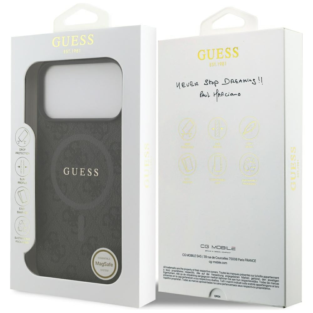 Étui MagSafe pour Apple iPhone 17 Pro Max, Guess, 4G Ring Classic Logo, Noir