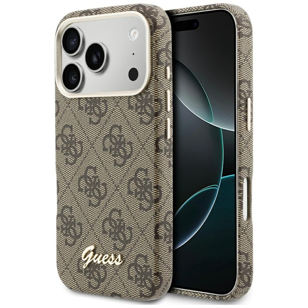 Coque MagSafe pour Apple iPhone 17 Pro Max, Guess, Logo Script 4G, Marron