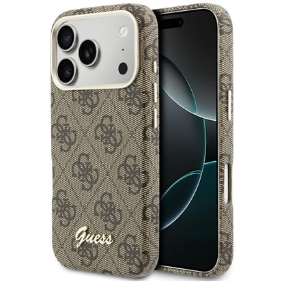 Coque MagSafe pour Apple iPhone 17 Pro Max, Guess, Logo Script 4G, Marron