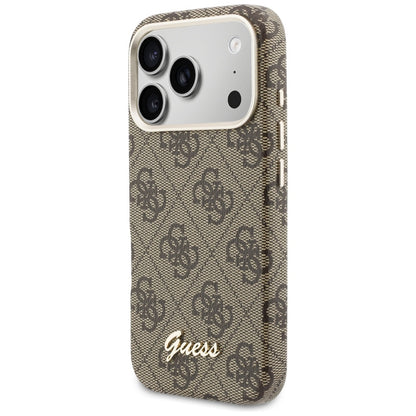 Coque MagSafe pour Apple iPhone 17 Pro Max, Guess, Logo Script 4G, Marron
