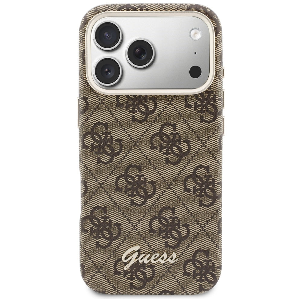 Coque MagSafe pour Apple iPhone 17 Pro Max, Guess, Logo Script 4G, Marron