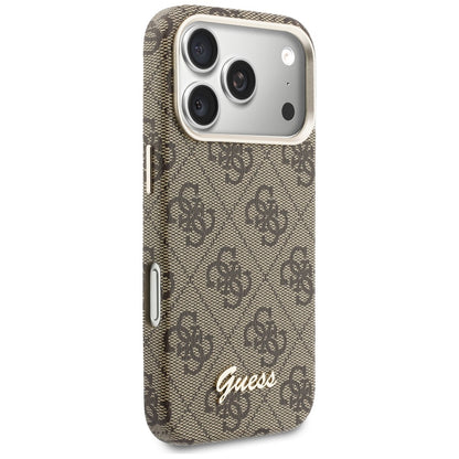 Coque MagSafe pour Apple iPhone 17 Pro Max, Guess, Logo Script 4G, Marron