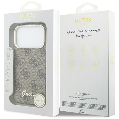 Coque MagSafe pour Apple iPhone 17 Pro Max, Guess, Logo Script 4G, Marron
