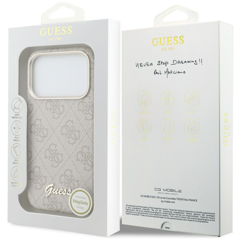 Coque MagSafe pour Apple iPhone 17 Pro Max, Guess, Logo Script 4G, Rose