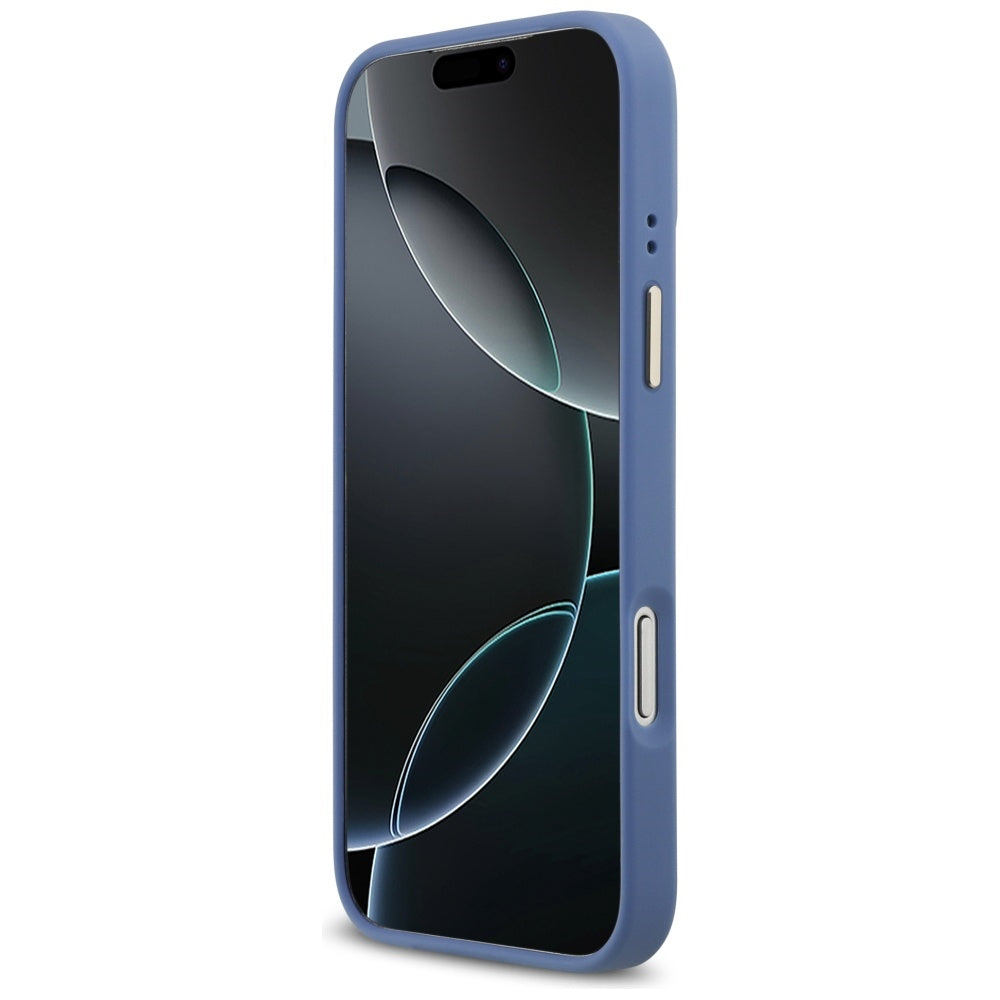 Étui MagSafe pour Apple iPhone 17 Pro Max, Guess, 4G Strass Logo avec grande sangle, Bleu