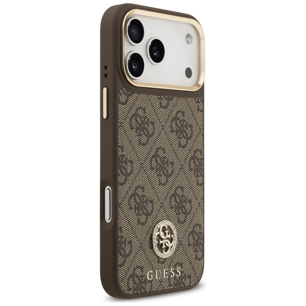 MagSafe Case for Apple iPhone 17 Pro Max, Guess, 4G Strass Logo with Big Strap, Brown