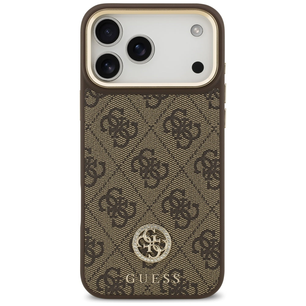 MagSafe Case for Apple iPhone 17 Pro Max, Guess, 4G Strass Logo with Big Strap, Brown