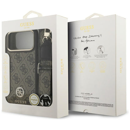 MagSafe Case for Apple iPhone 17 Pro Max, Guess, 4G Strass Logo with Big Strap, Brown