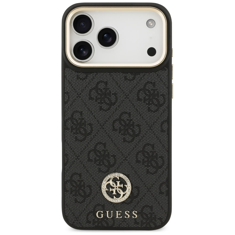 Étui MagSafe pour Apple iPhone 17 Pro Max, Guess, Logo Strass 4G avec Grande Bandoulière, Noir